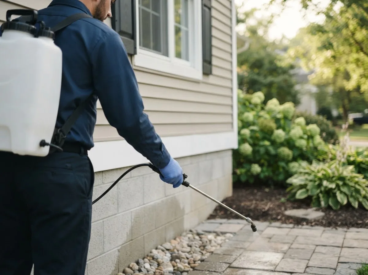 Pest control technician inspecting a home in De Witt, MO